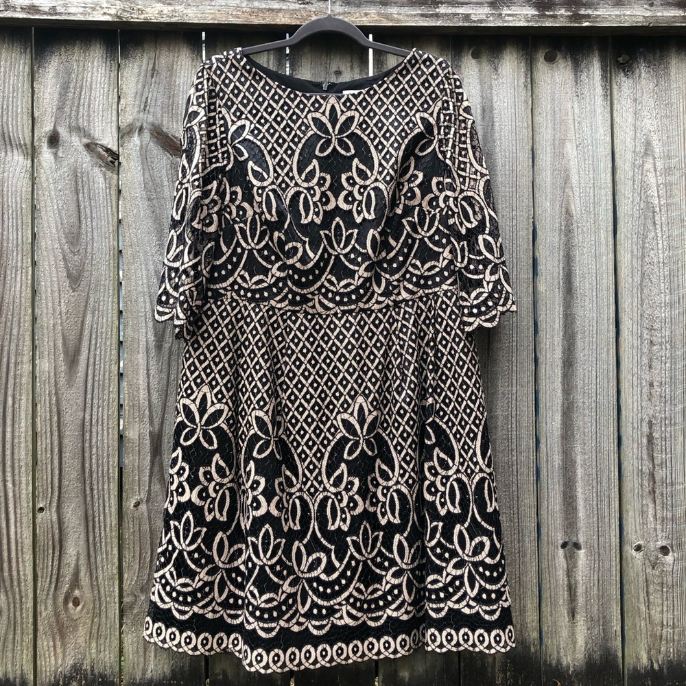 Eliza J Lace Sheath Dress Black Cream Size 14W Half Sleeve